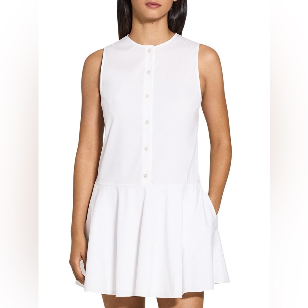 Theory Stretch Cotton Blend Drop Waist Sleeveless White Minidress Medium